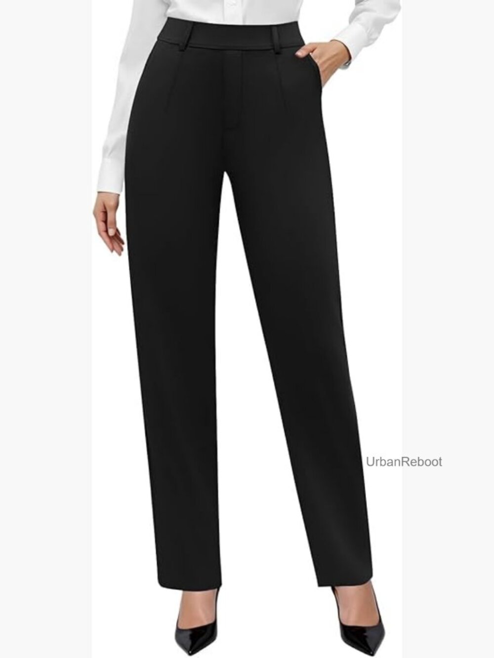 Stretchy Pull On Dress Pants High Waisted Business Casual Slacks with Pockets